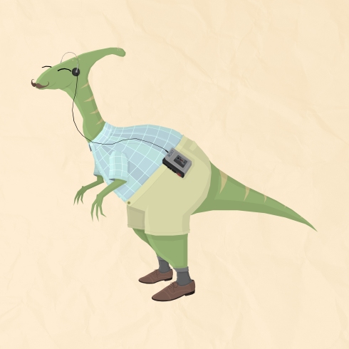 Hipster Dinosaur jams to some indie tunes on his walkman